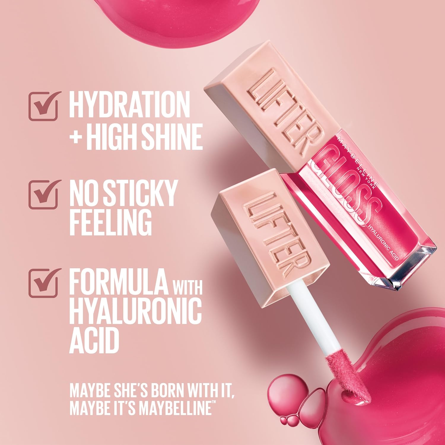 Maybelline Lifter Gloss plumping lip gloss in pink, 0.18 fl oz bottle