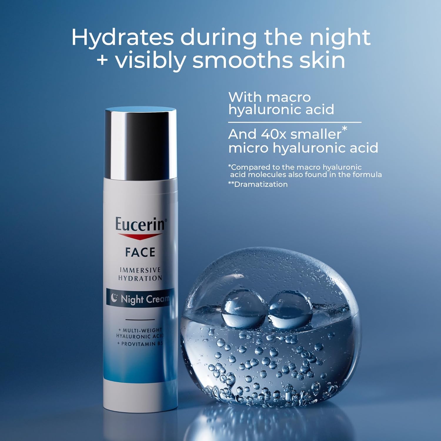 Eucerin Immersive Hydration Face Night Cream 2.5oz bottle with black cap