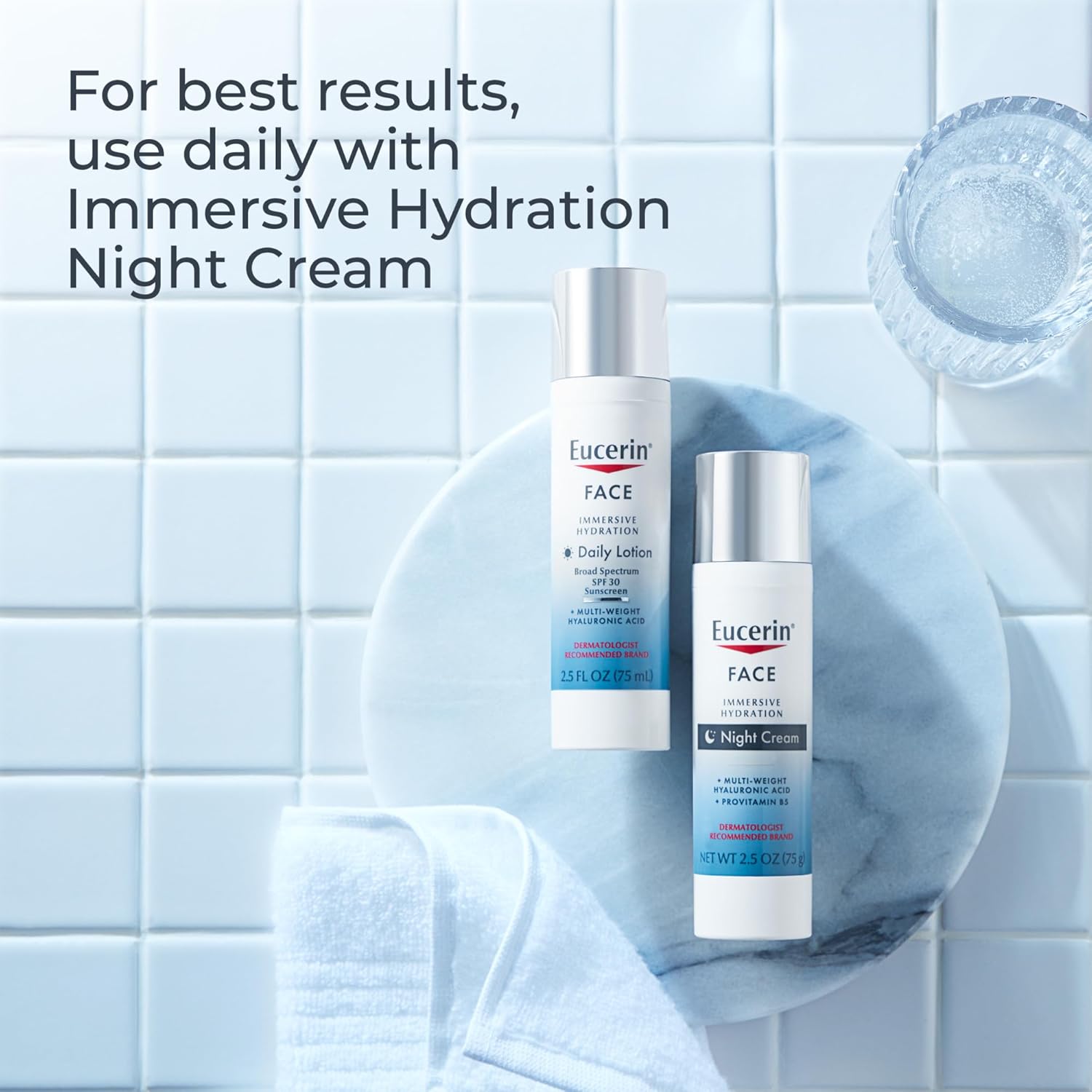Eucerin Immersive Hydration Night Cream 2.5oz jar with silver cap