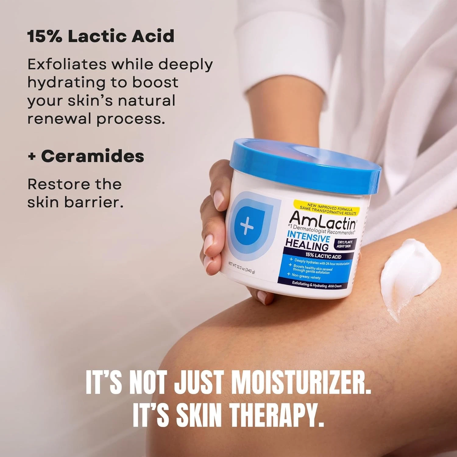 AmLactin Intensive Healing body cream, 12 oz jar with blue lid, 15% lactic acid