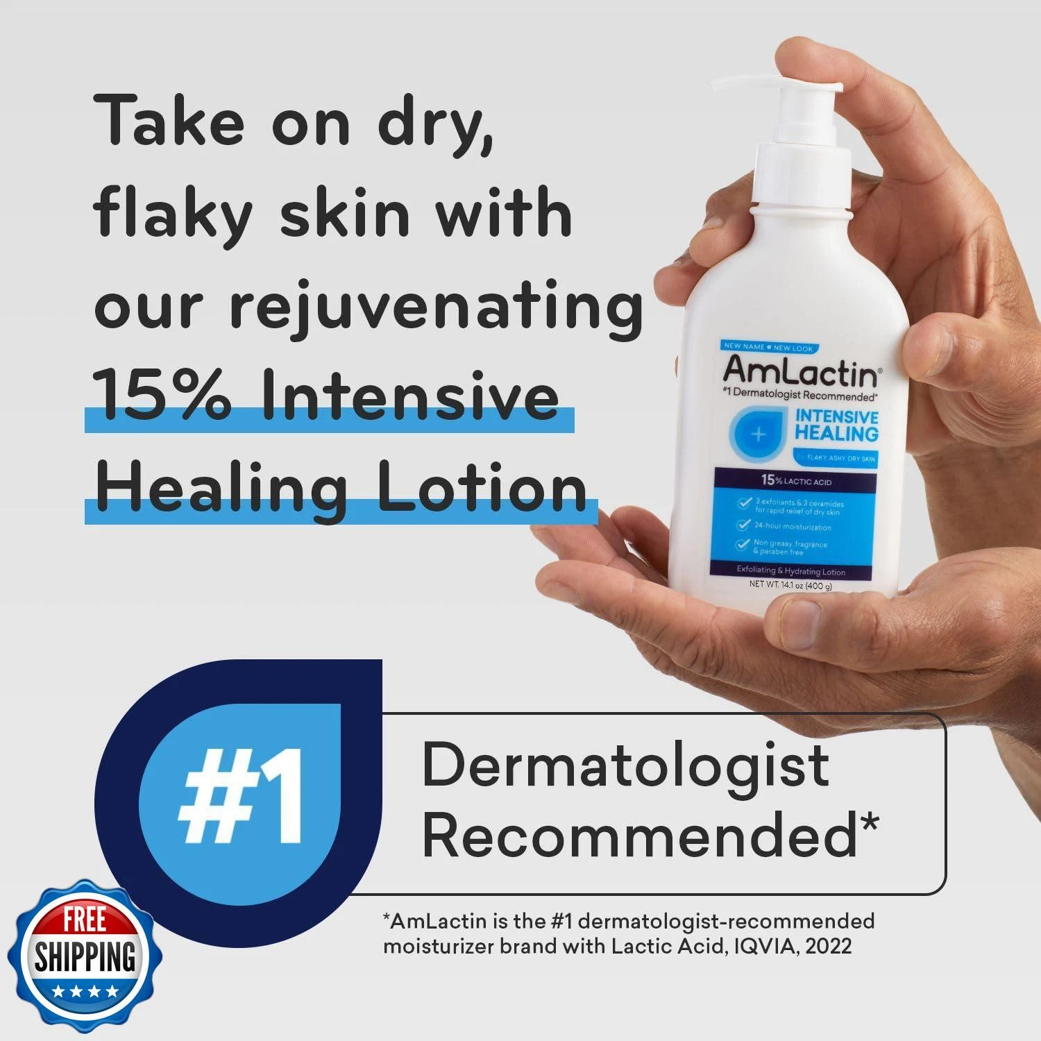 AmLactin Intensive Healing Body Lotion 400ml white pump bottle with blue label