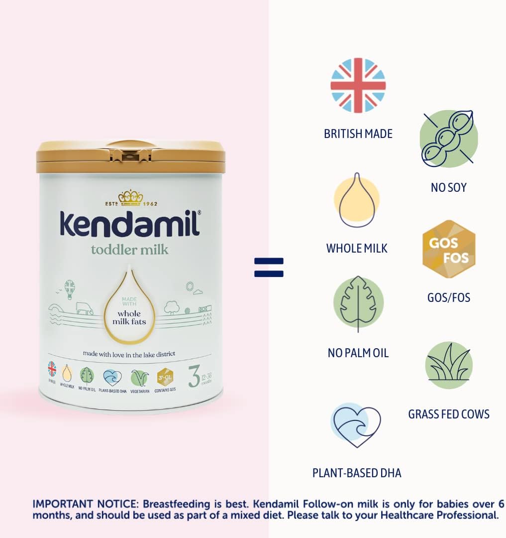 Kendamil Toddler Milk 3 stage 800g tin with gold lid, whole milk formula