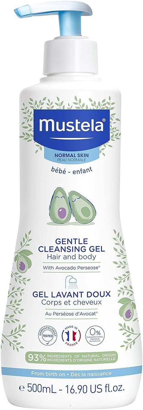 Mustela Gentle Cleansing Gel with Avocado, 500ml pump bottle for hair and body