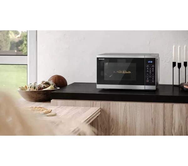 Sharp YC-MS252AU-S solo microwave in silver with digital controls