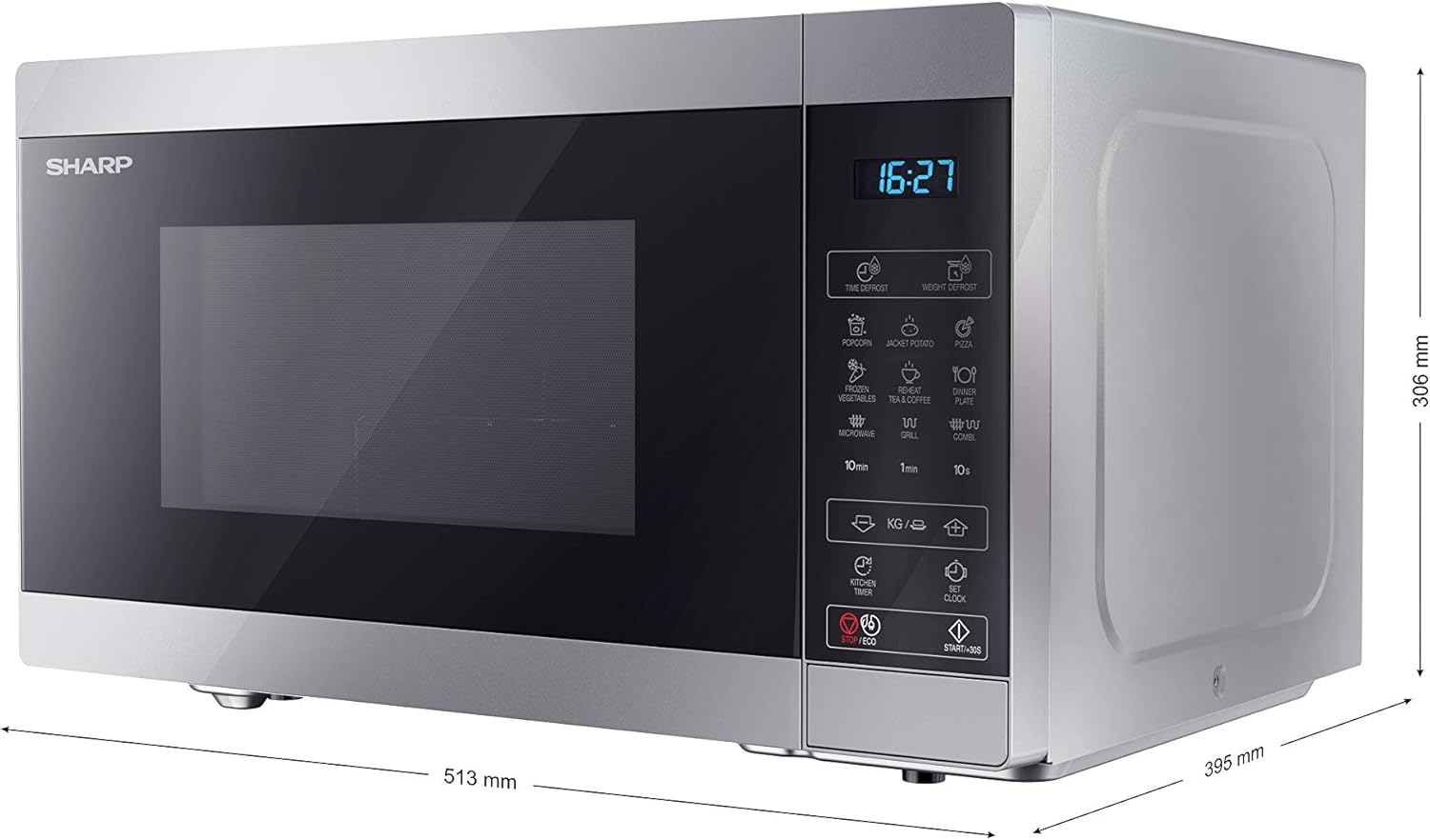 Sharp YC-MG81U-S 28 litre silver digital microwave with grill function