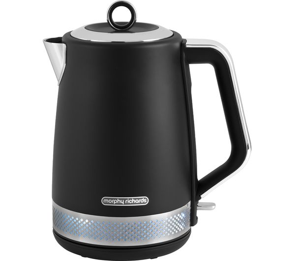 Morphy Richards black cordless kettle with silver trim band