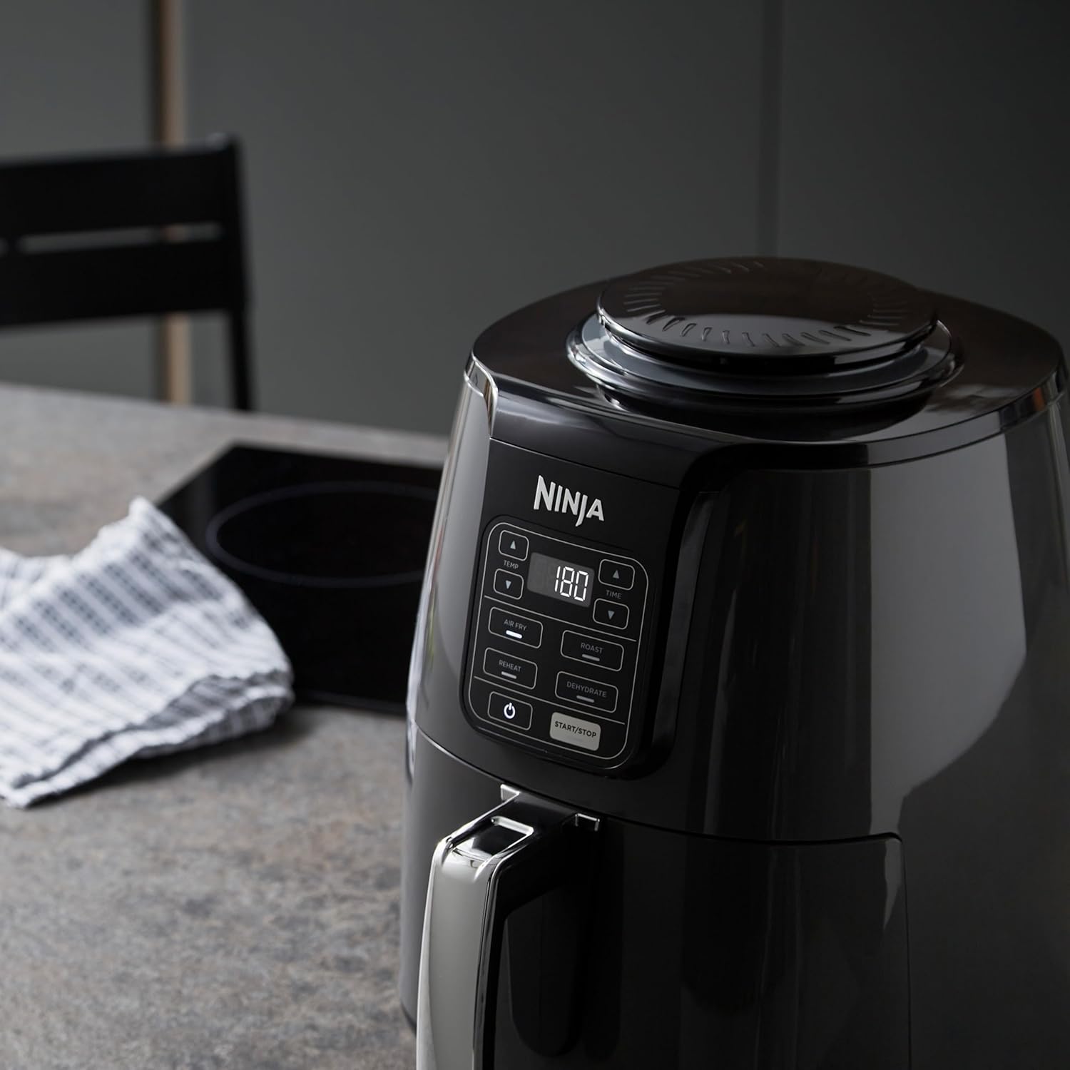 Ninja black 3.8L air fryer and dehydrator with digital controls and basket