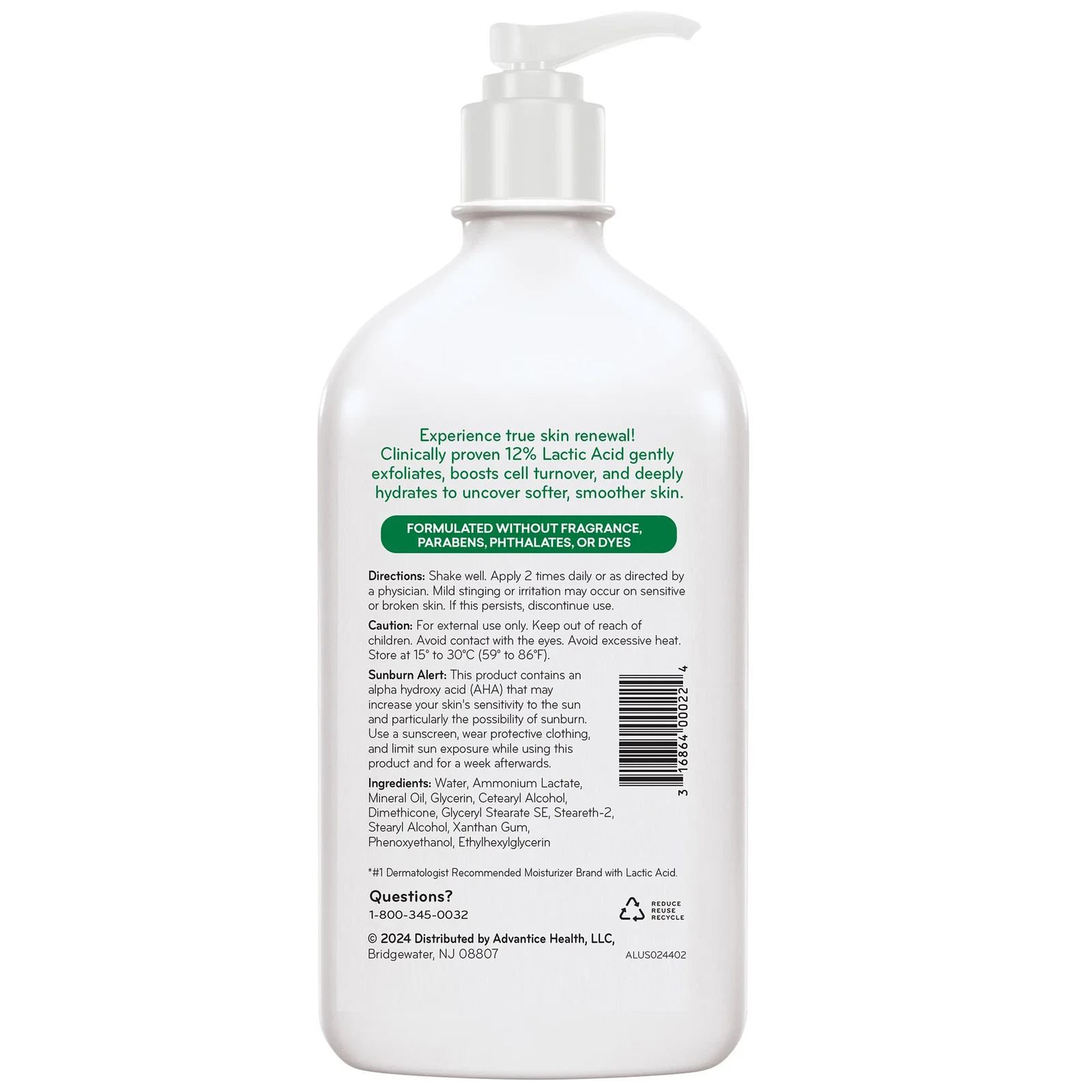 Amlactin Daily Moisturising Body Lotion 7.9 oz with lactic acid pump bottle