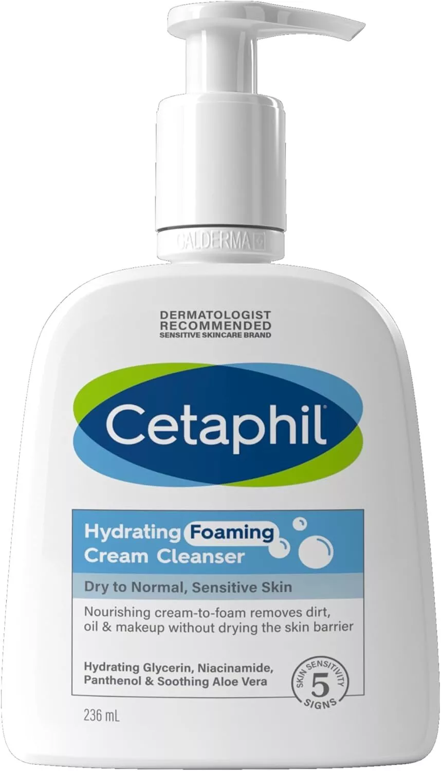 Cetaphil Hydrating Foaming Cream Cleanser 236ml pump bottle, white