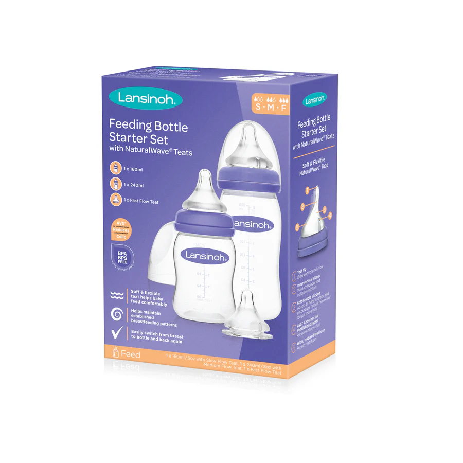 Lansinoh Feeding Bottle Starter Set with NaturalWave Teats, purple and white