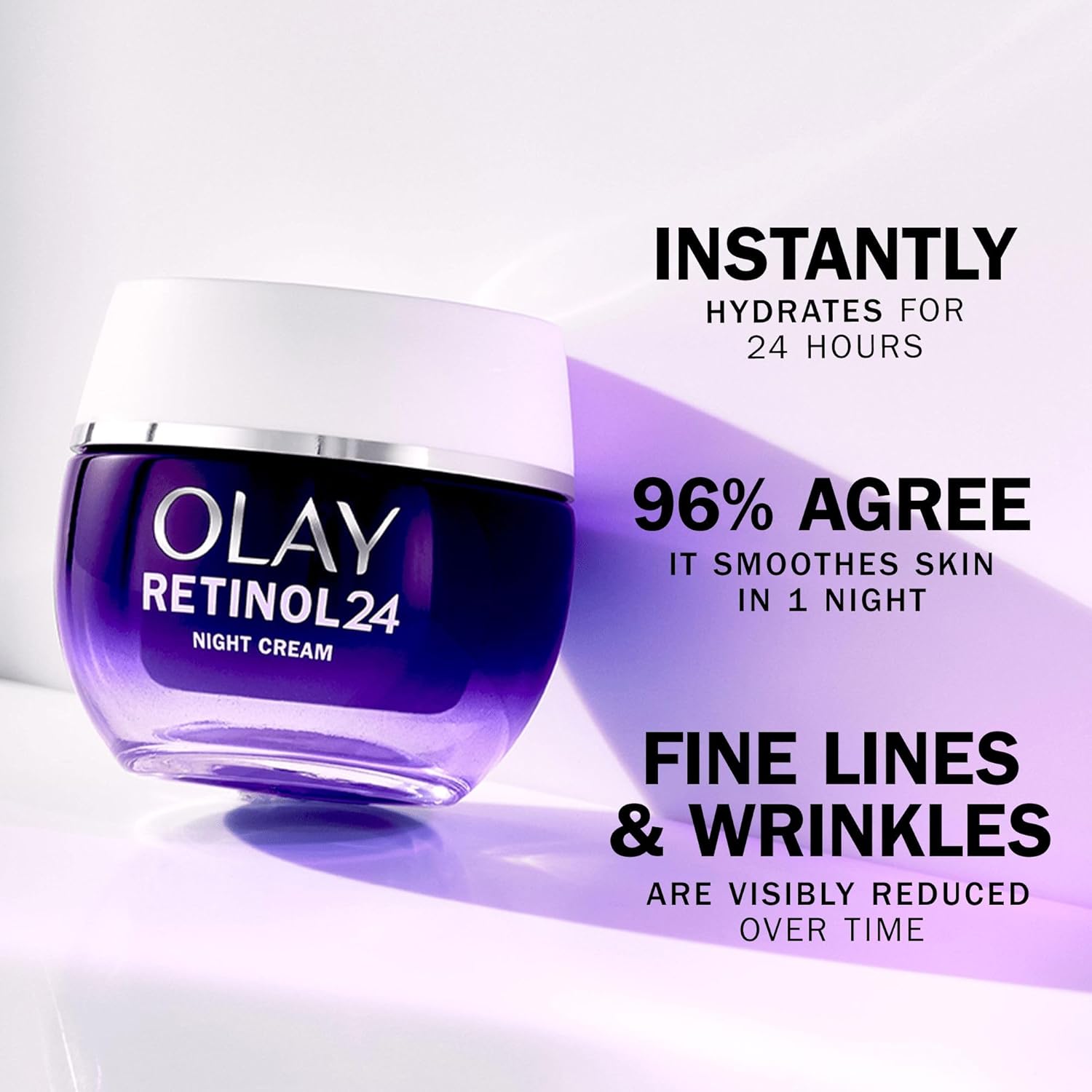 Olay Retinol24 purple night cream jar, 50ml, white lid