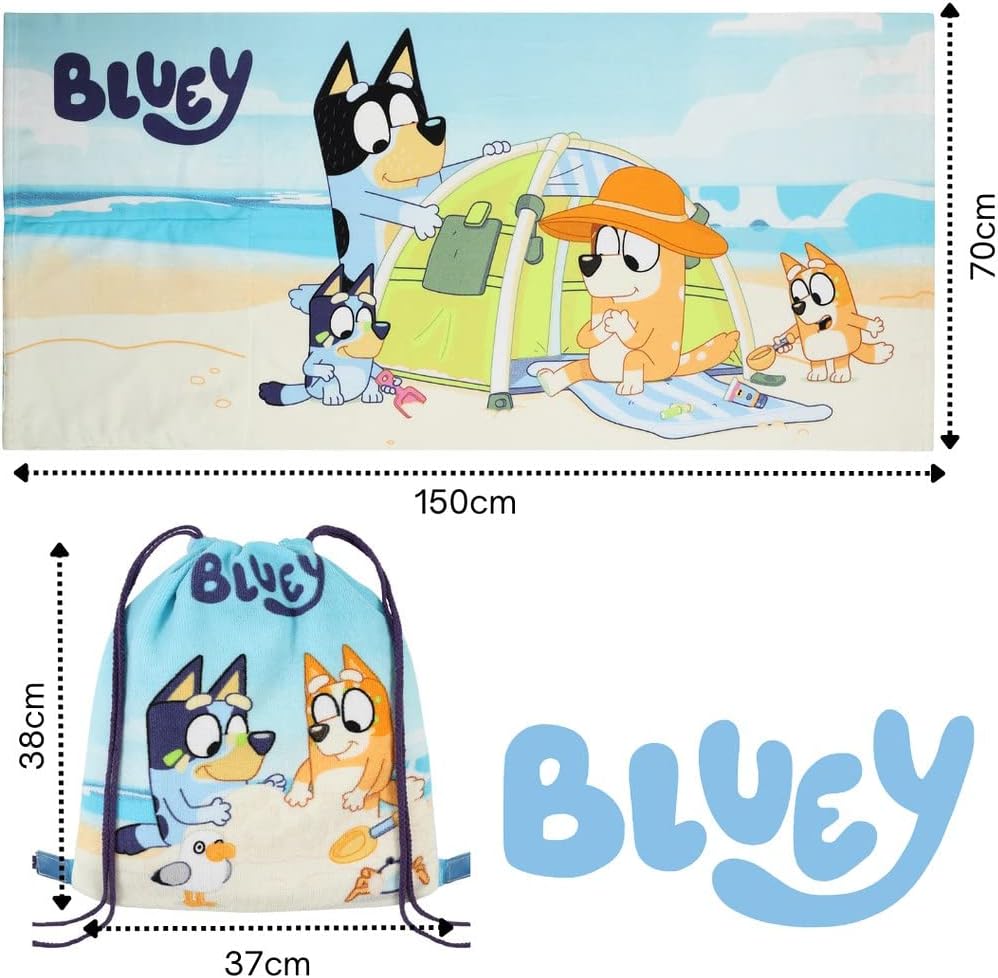 Bluey ice cream fold-out towel backpack light blue 150cm for children