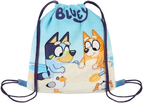 Bluey light blue ice cream fold-out towel backpack with drawstring handles