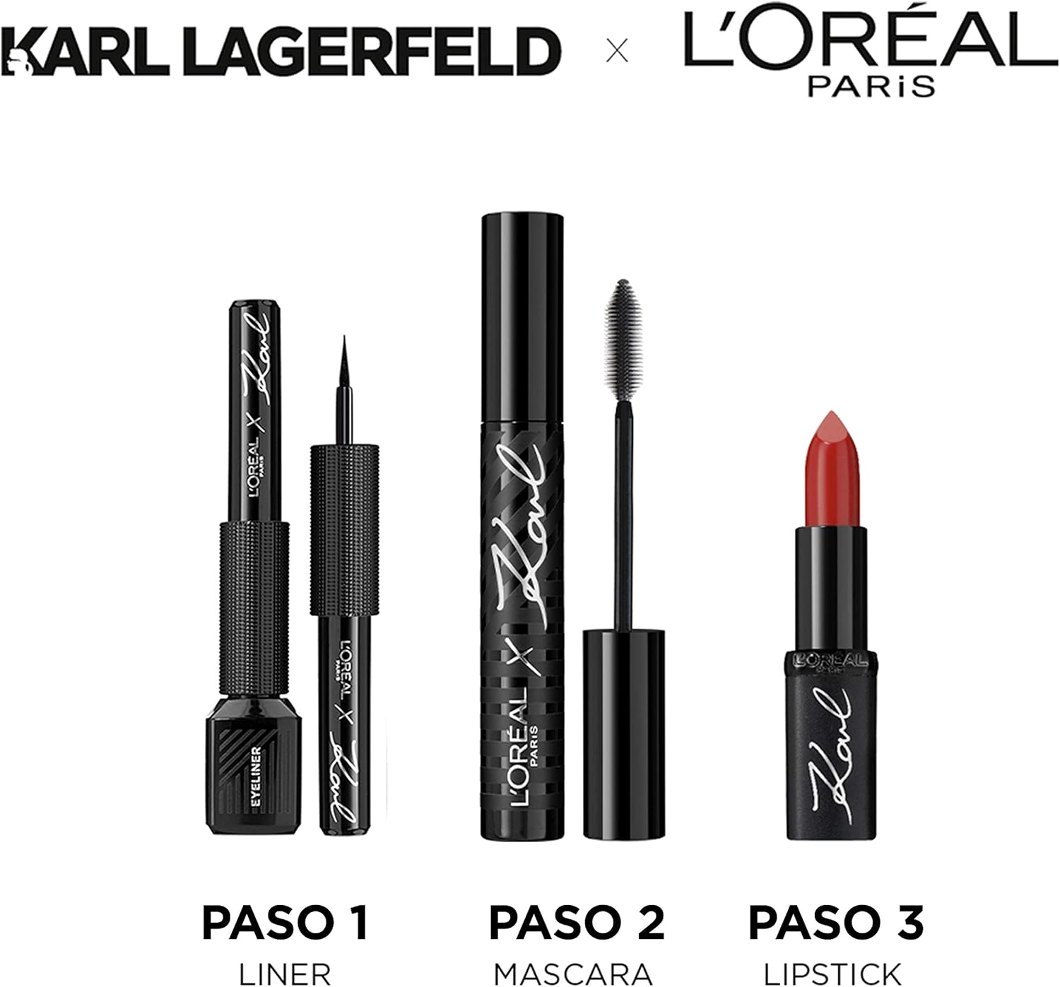 L'Oreal Paris Karl Lagerfeld red satin lipstick with black tube