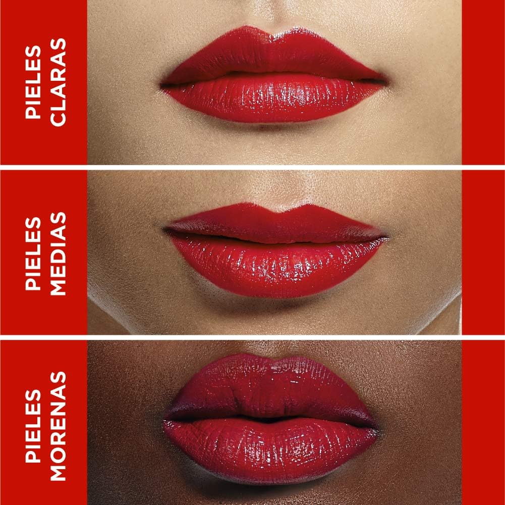 L'Oreal Paris Karl Lagerfeld Satin Lipstick in red, three shade swatches