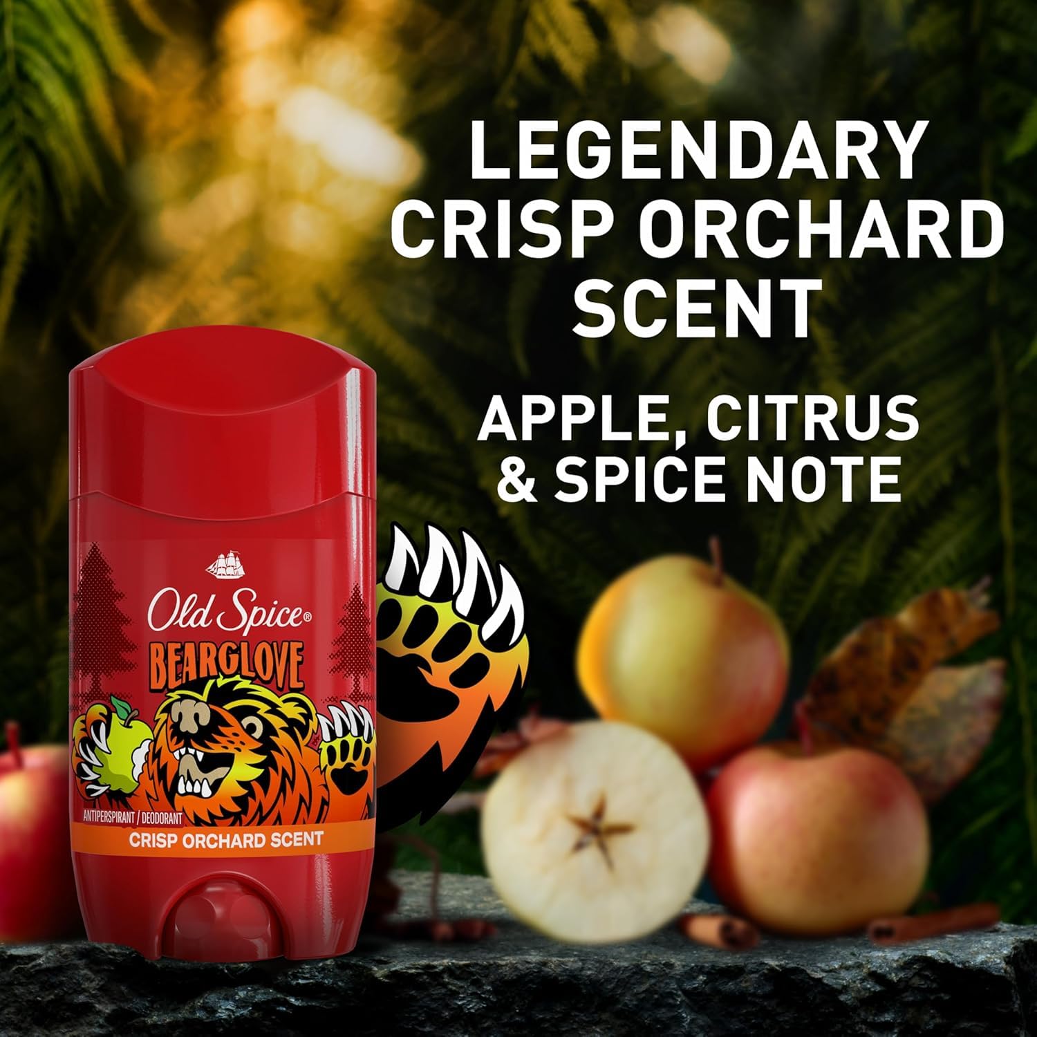 Old Spice Bearglove red deodorant stick, 3 oz, crisp orchard scent