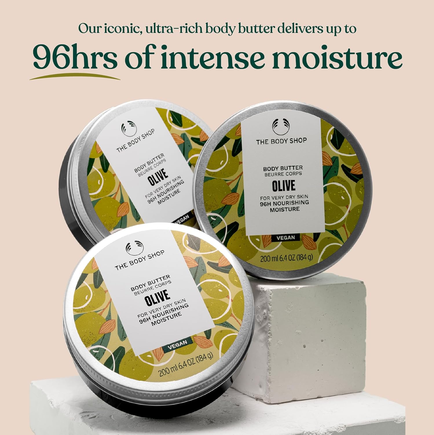 The Body Shop Olive Body Butter 200ml jar with olive and lemon label design
