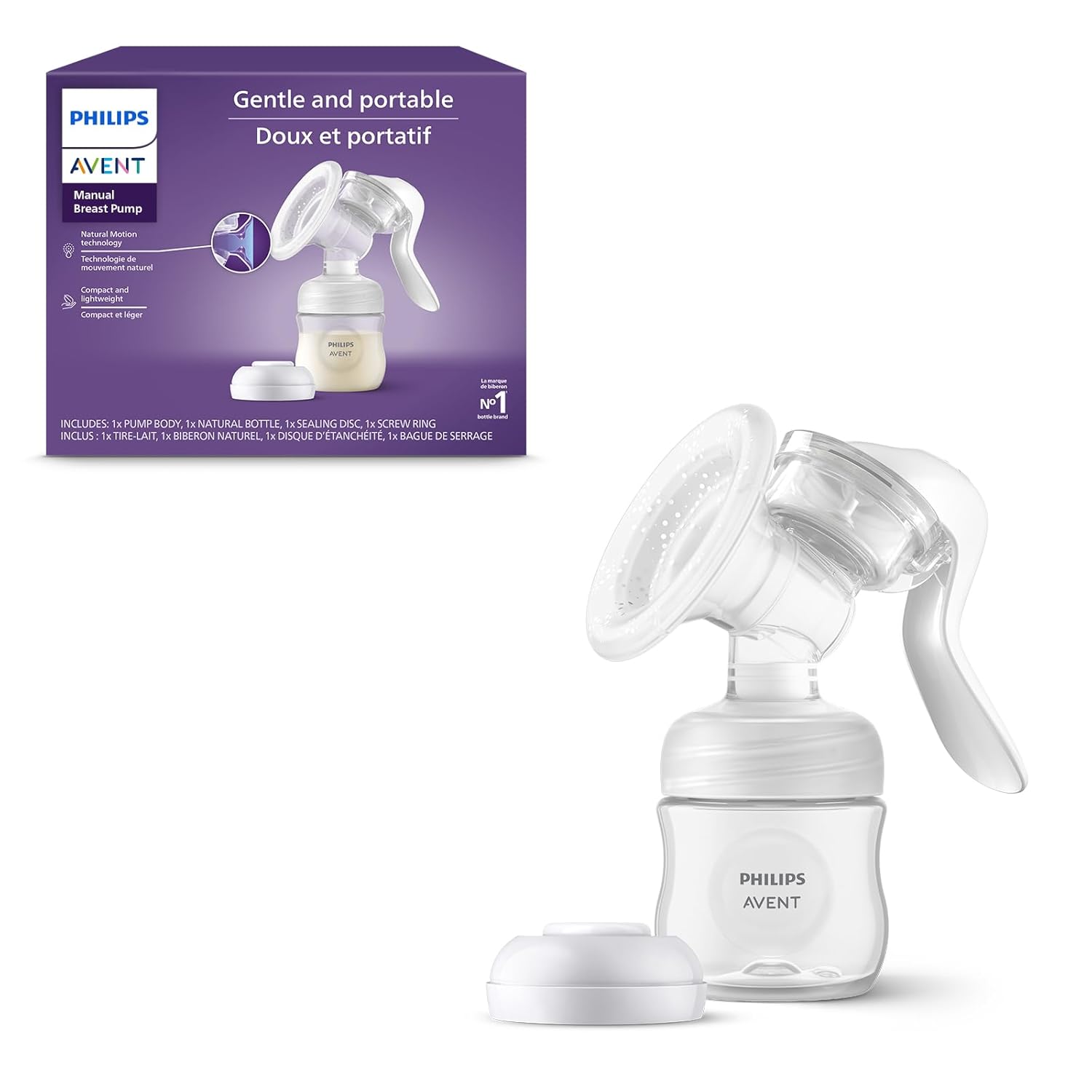 Philips Avent manual breast pump with bottle and collection cup