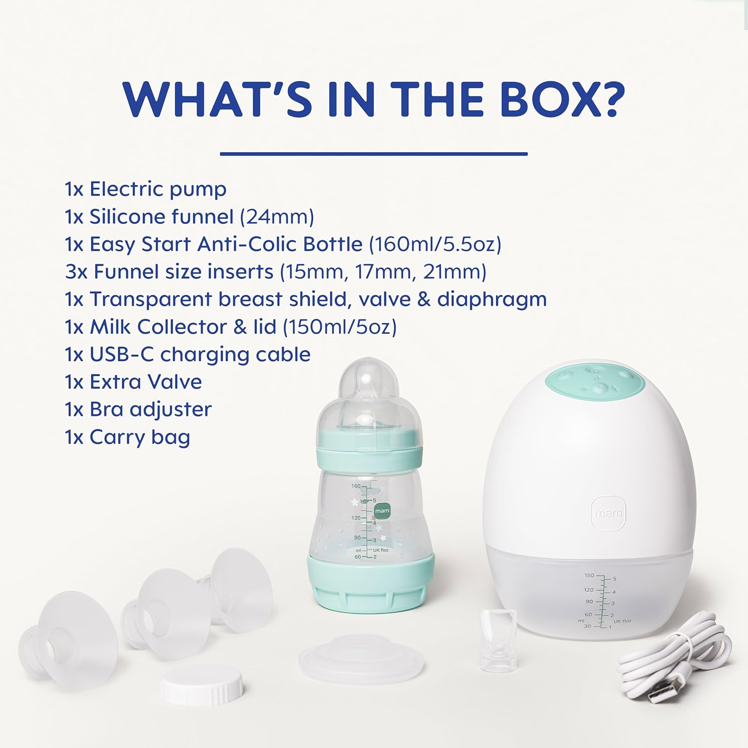 MAM Move wearable breast pump single white with turquoise accents