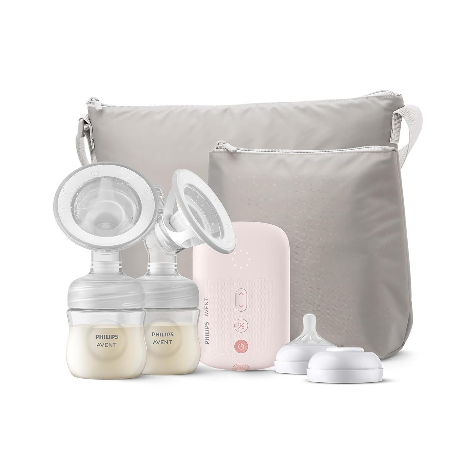 Philips Avent double electric breast pump in blush pink with storage bag