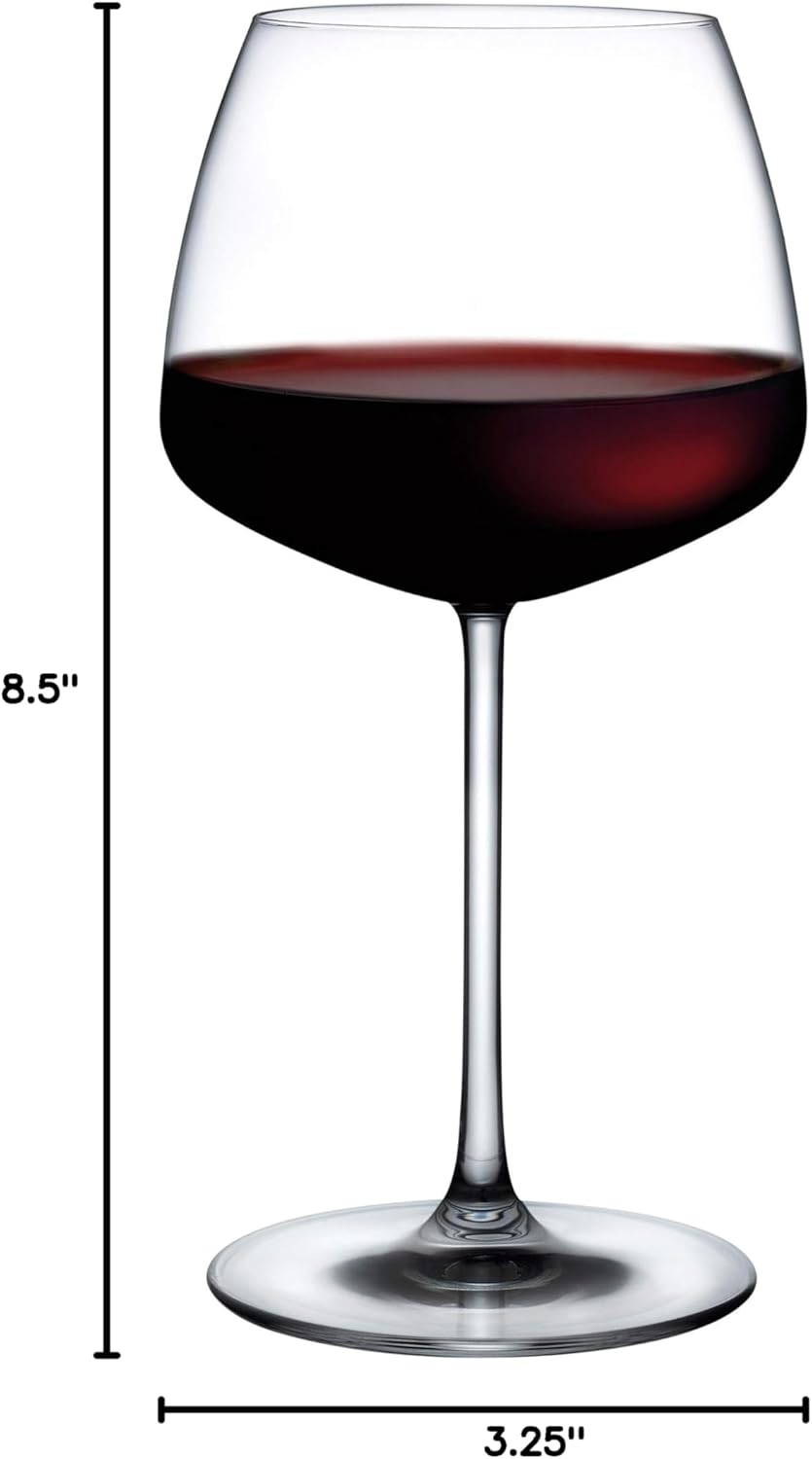 Nude Mirage red wine glass 20oz, set of 6, clear bowl with red wine