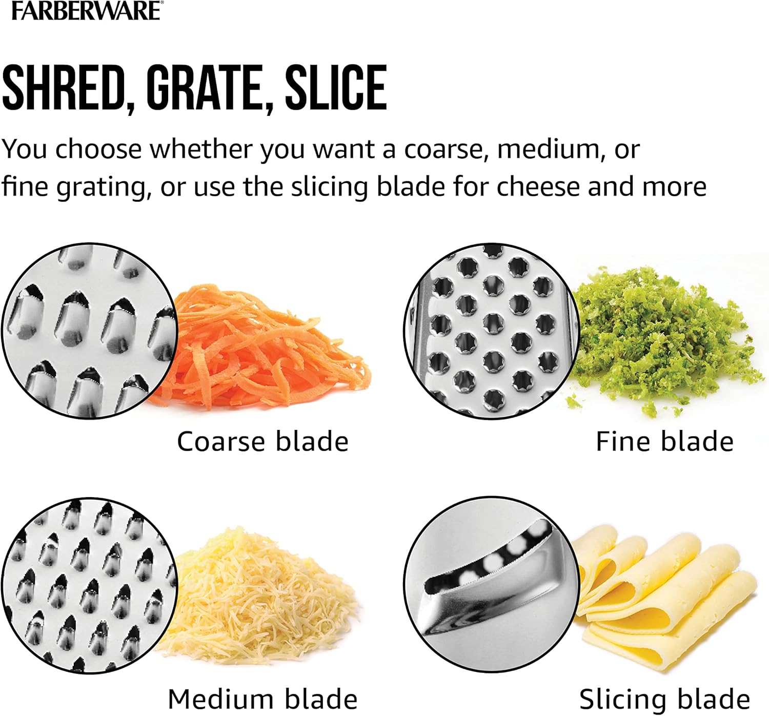 Farberware heavy duty four-sided box grater with coarse, medium, fine and slicing blades