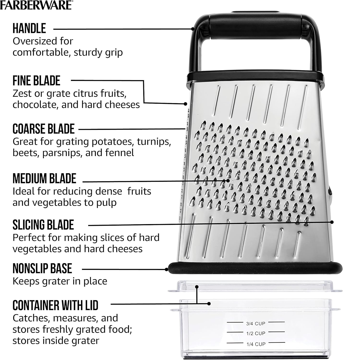 Farberware Genware heavy duty four sided box grater with storage container