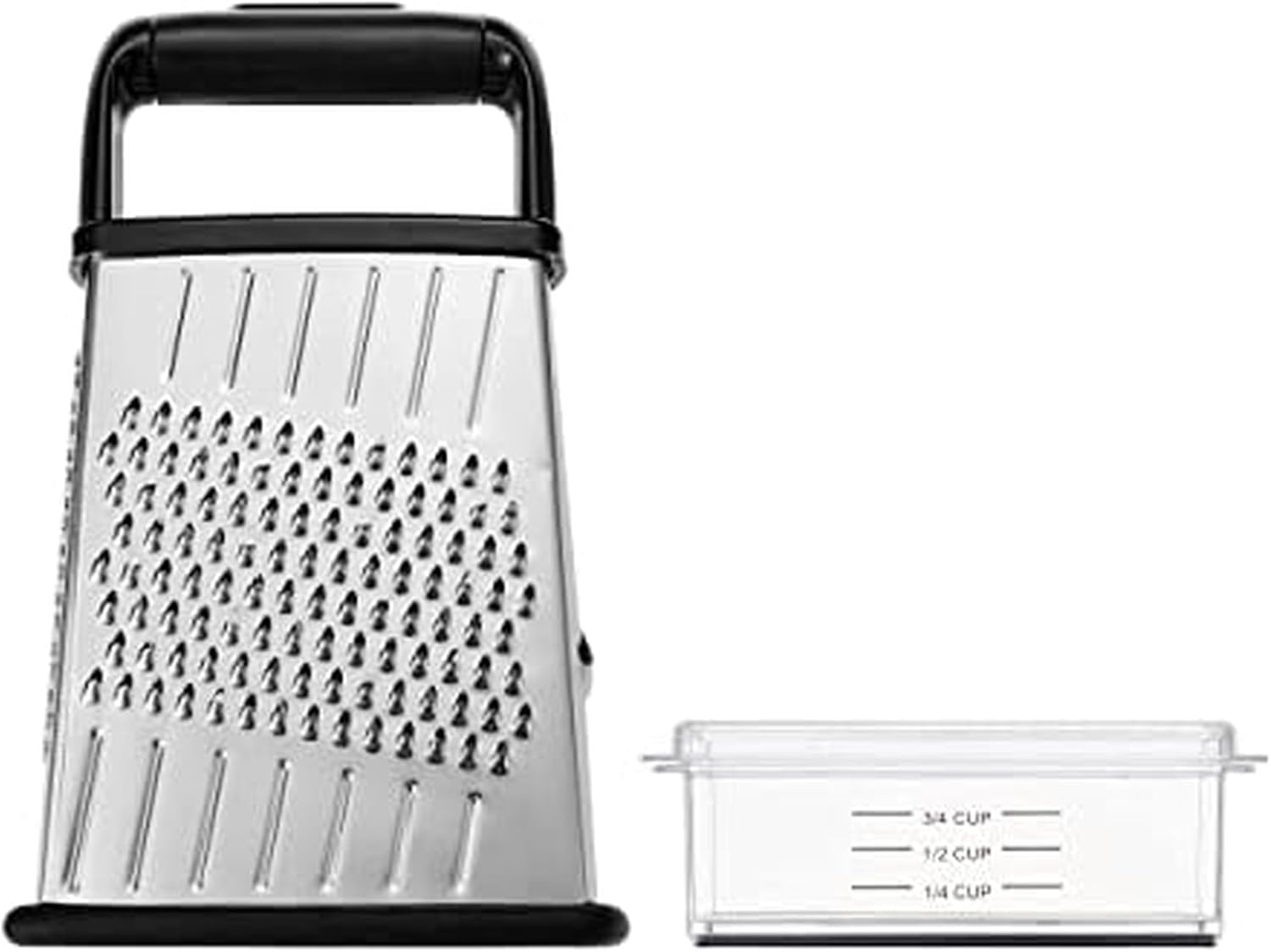 Genware heavy duty four sided box grater with black handle and storage container