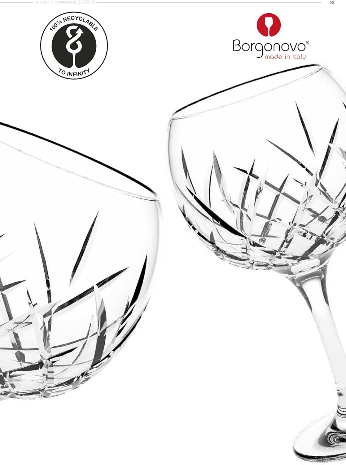 Borgonovo Rococo stemmed gin glass 54cl with cut crystal pattern detail