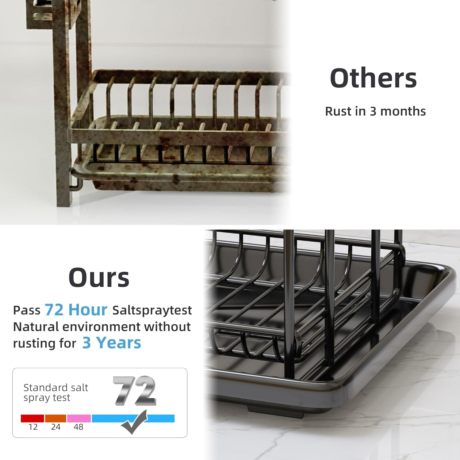 Belfry Kitchen Lovett black two tier dish rack with draining tray