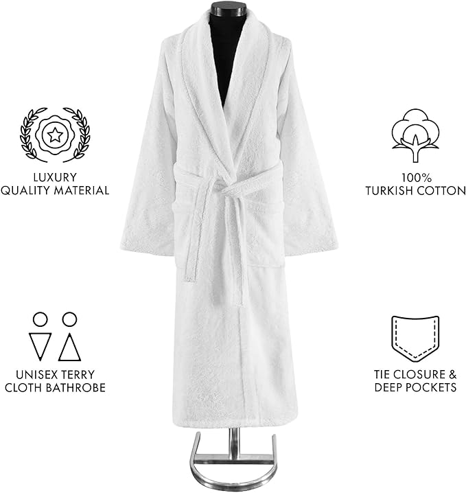 White Pearl Prestige Turkish cotton terry towelling bath robe with tie closure