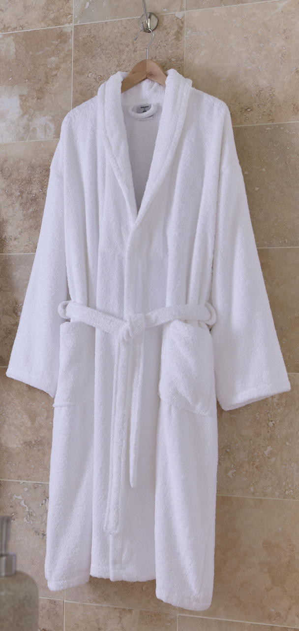 White Pearl Konfor Turkish cotton terry towelling bath robe with belt