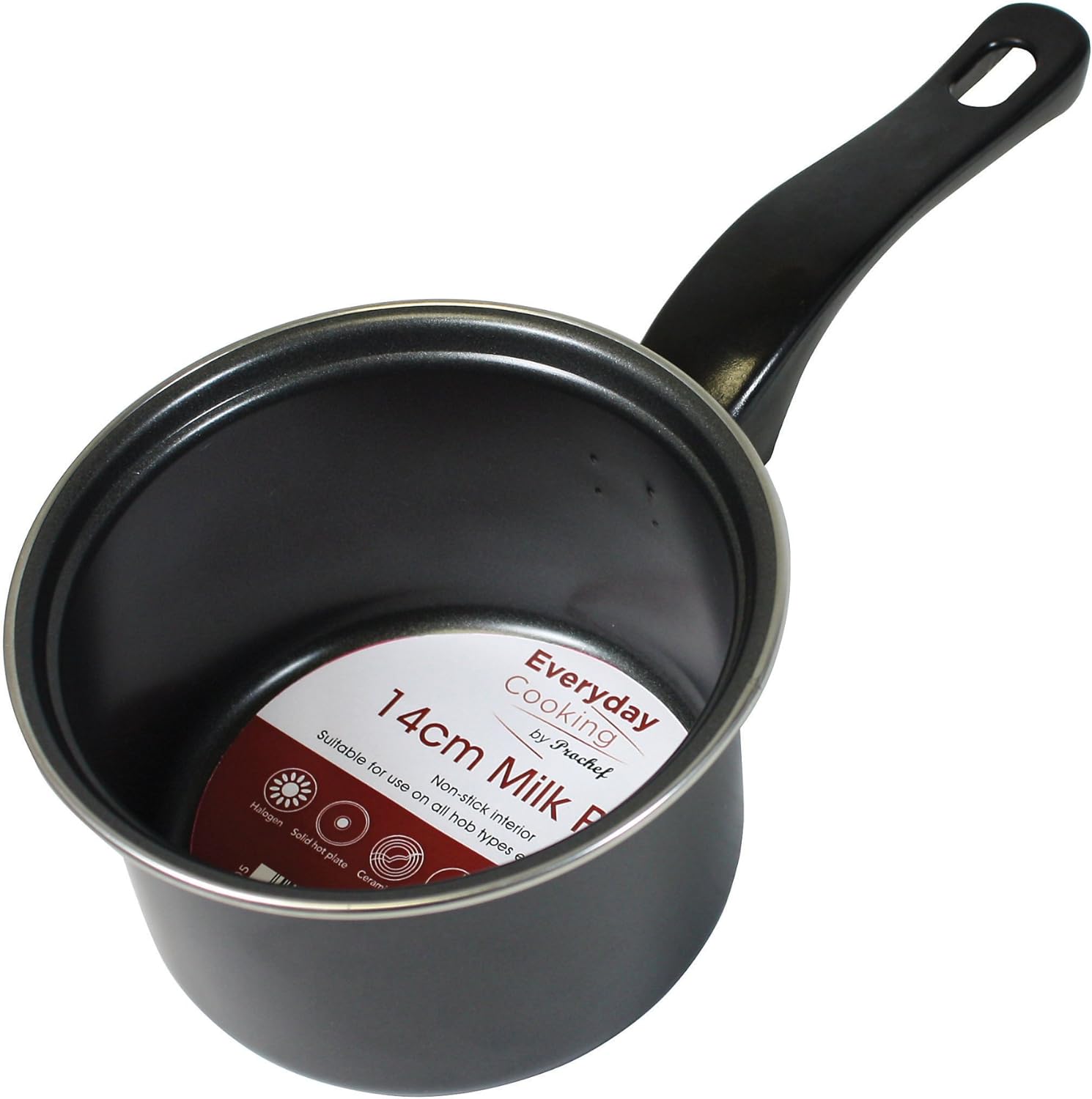 KitchenCraft Everyday 14cm carbon steel milk pan with black handle