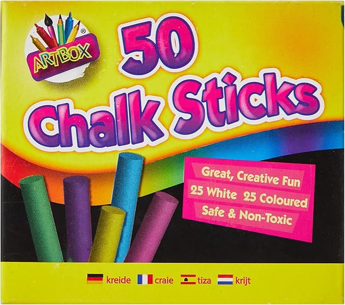 Artbox assorted chalk sticks 50 pack with white and coloured sticks