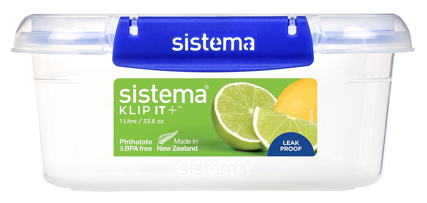 Sistema KLIP IT PLUS 1 litre rectangular clear storage container with blue lid