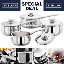 Stellar 1000 Classic 3 piece stainless steel cookware set with saucepan