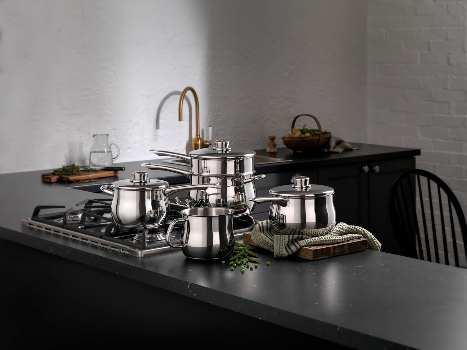Stellar S1F5B stainless steel deep saucepan set with lids and handles