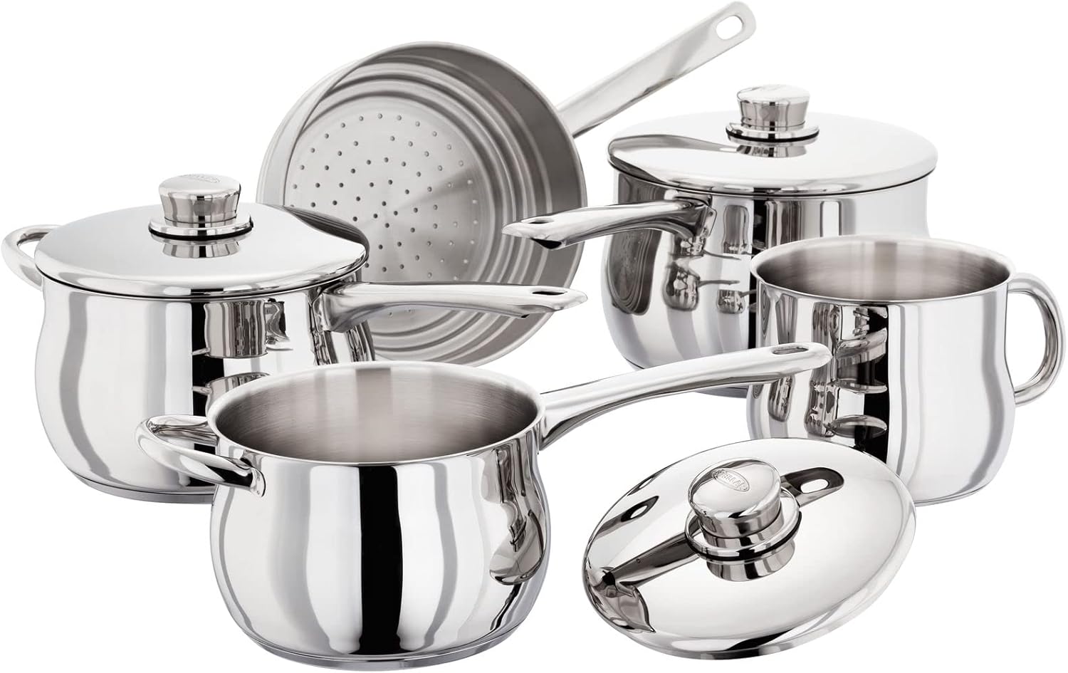 Stellar S1F5B stainless steel deep saucepan set with lids and utensils