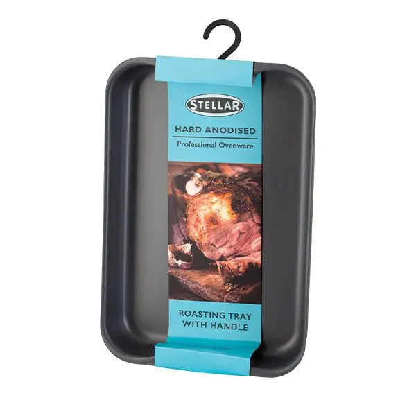 Stellar hard anodised roasting tray with handle, grey, 30 x 20cm