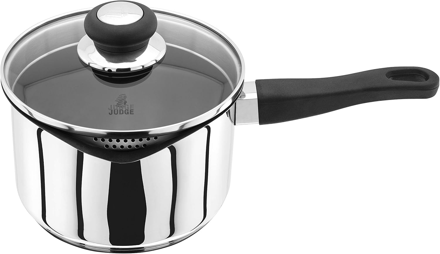 Judge Vista stainless steel non-stick saucepan 18cm with glass lid and pouring lip