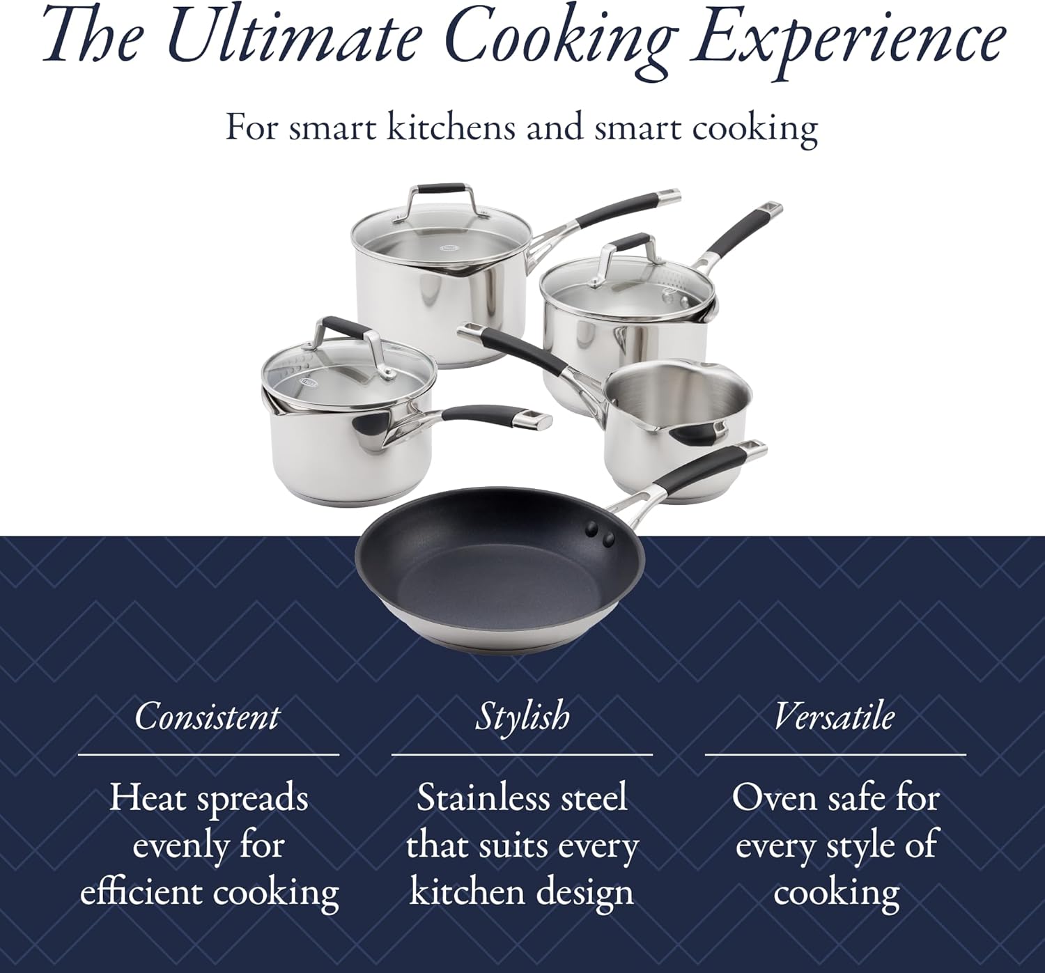 Stellar Profile S7C4D 5-piece stainless steel draining saucepan set with glass lids