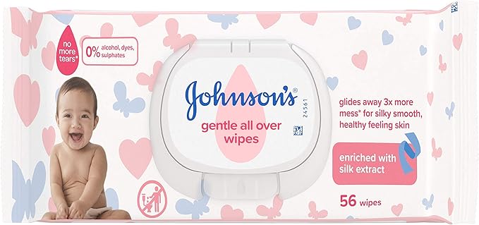 Johnson's Gentle All Over Wipes, 56 wipes, enriched with silk extract