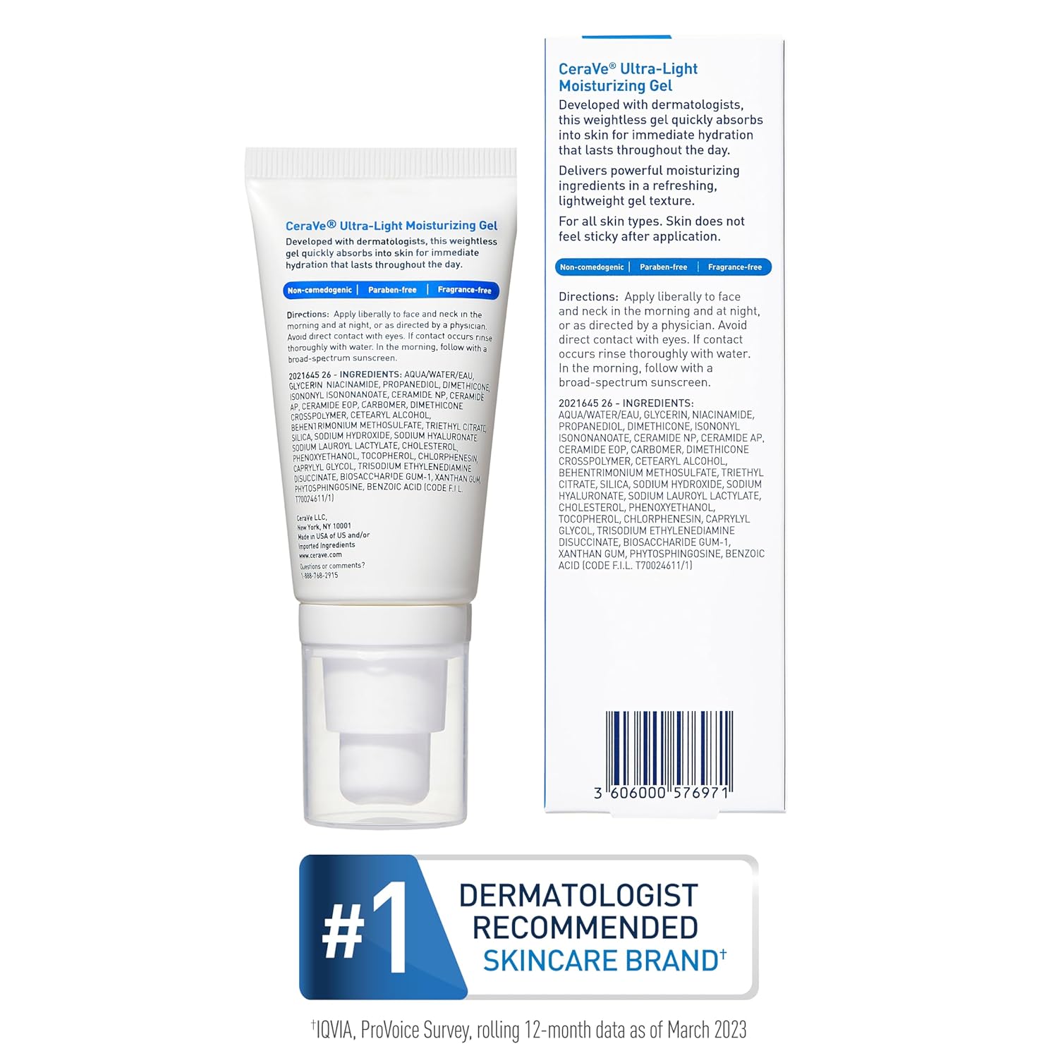 CeraVe Ultra-Light Moisturizing Gel 52ml white tube with pump dispenser