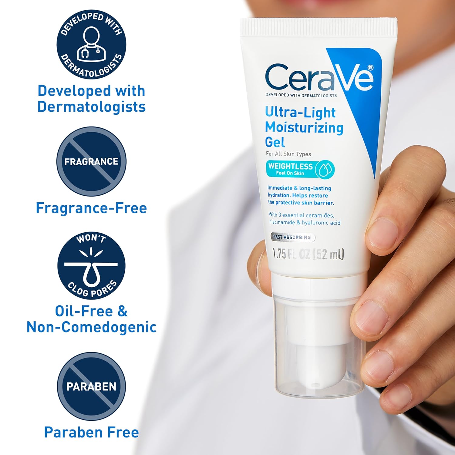 CeraVe Ultra-Light Moisturizing Gel 52ml white tube for all skin types