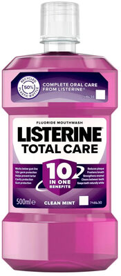 Listerine Total Care Antibacterial Mouthwash (1x 500ml), Caring and Cleansing Mouthwash to Freshen Breath with 10-in-1 Benefits, Clean Mint-Flavoured