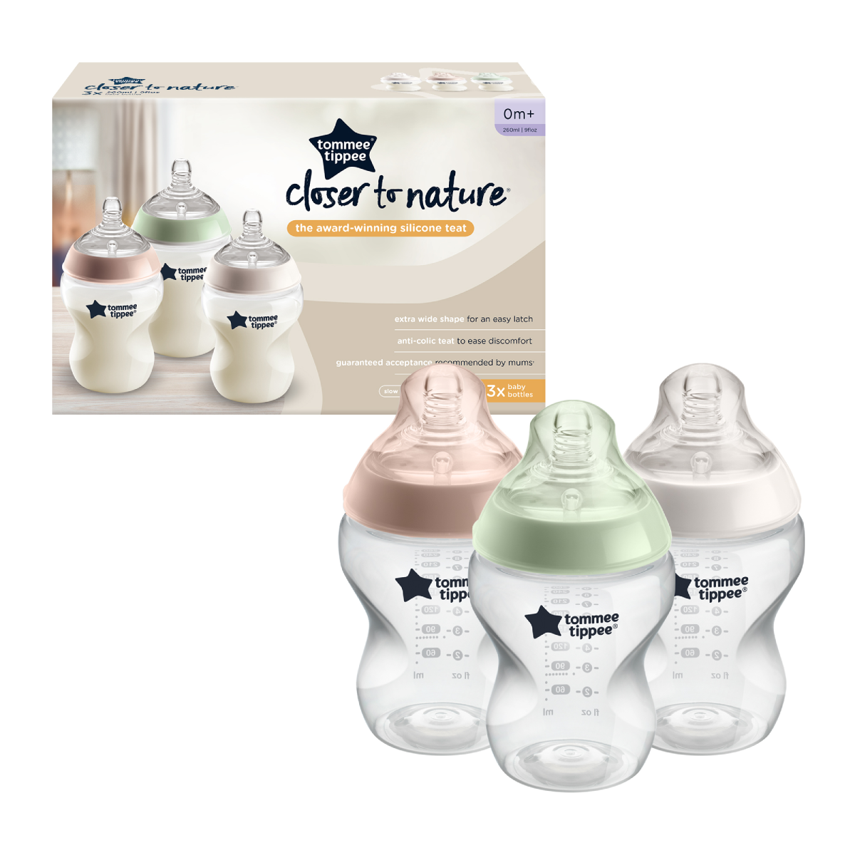 Tommee Tippee Closer to Nature Feeding Bottles (260ml / 9oz, 3-Pack). — photo 2