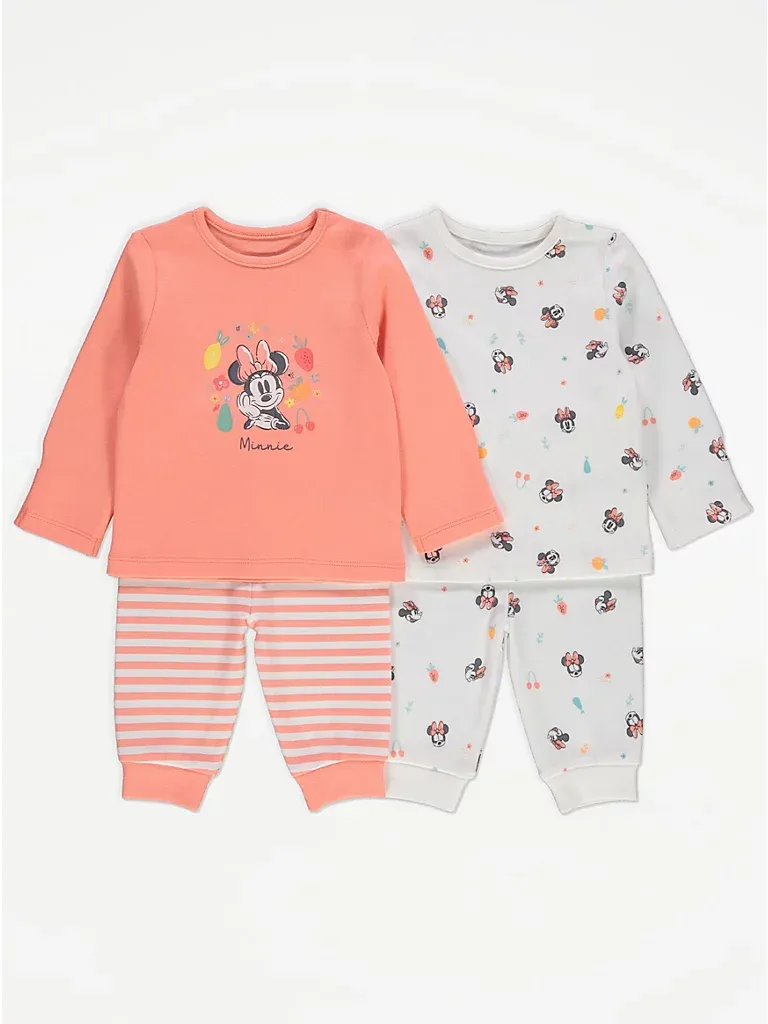 GEORGE Disney Minnie Mouse Fruit Long Sleeve Pyjamas 2 Pack 6-9M