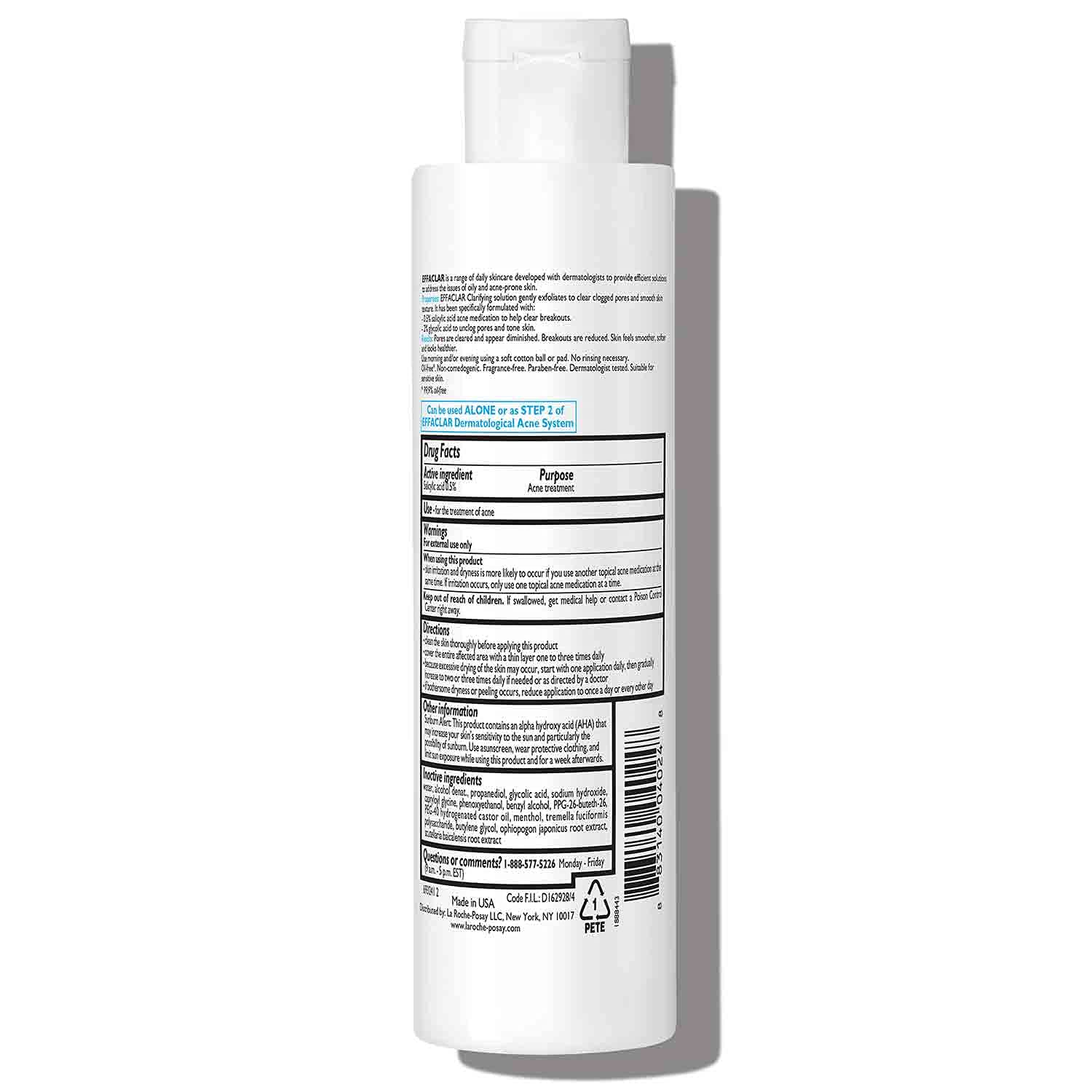 La Roche-Posay Effaclar Clarifying Solution Salicylic Acid Toner, 6.7oz | Gentle exfoliating toner with glycolic acid refines pores, unclogs pores &... — photo 2
