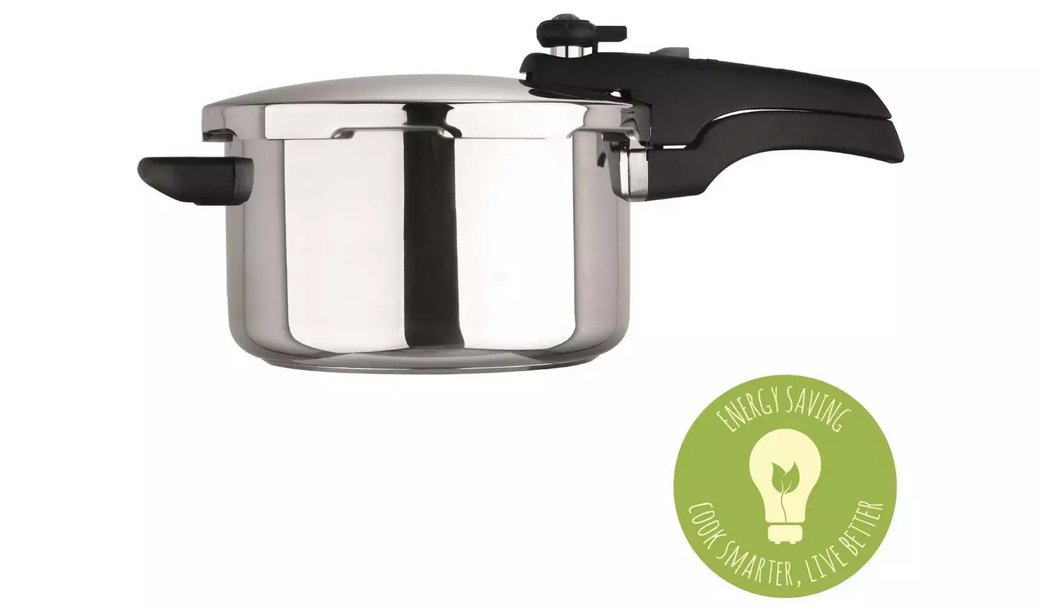 Smart Plus 4L stainless steel pressure cooker with black handles