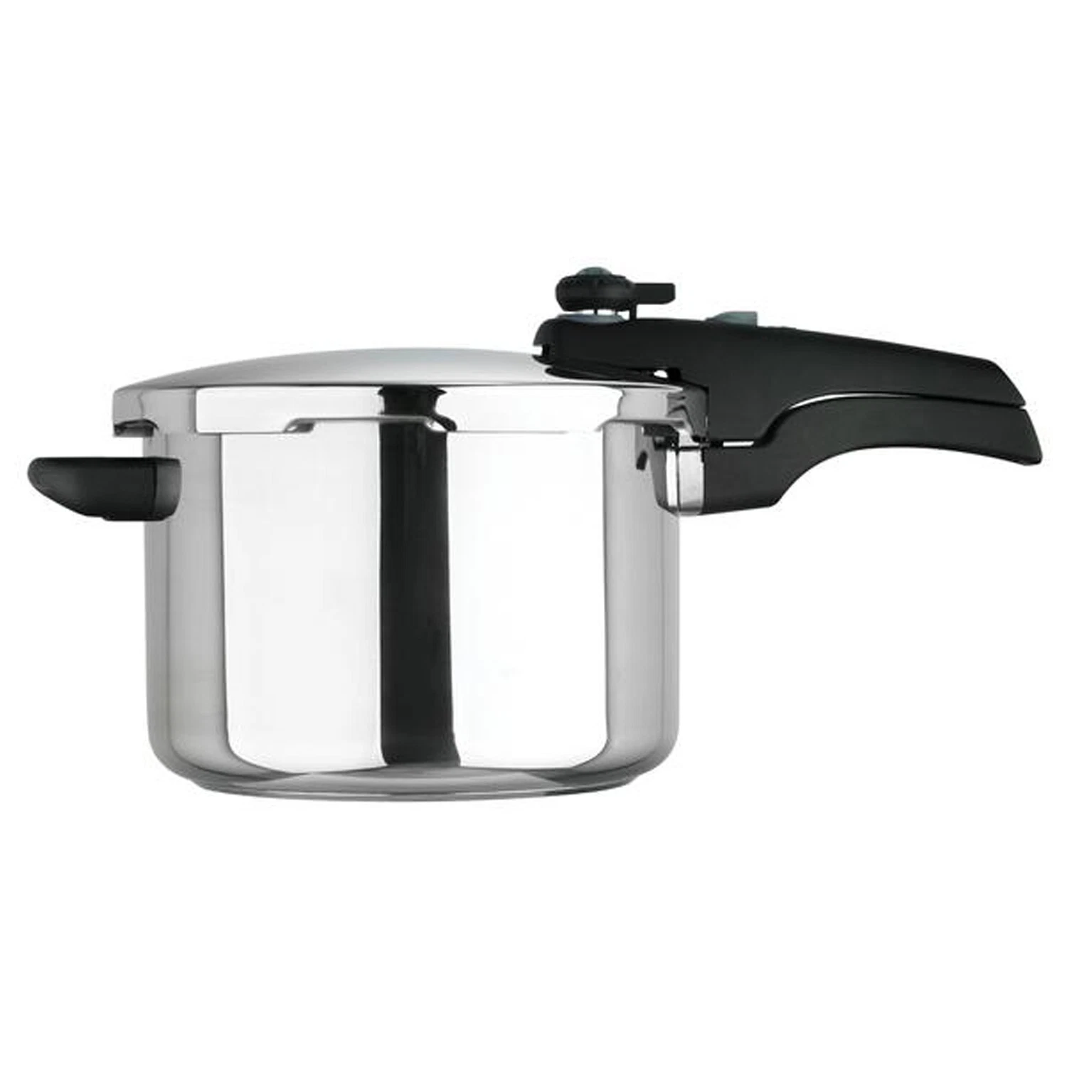 Prestige Smart Plus 6L stainless steel pressure cooker with black lid and handles